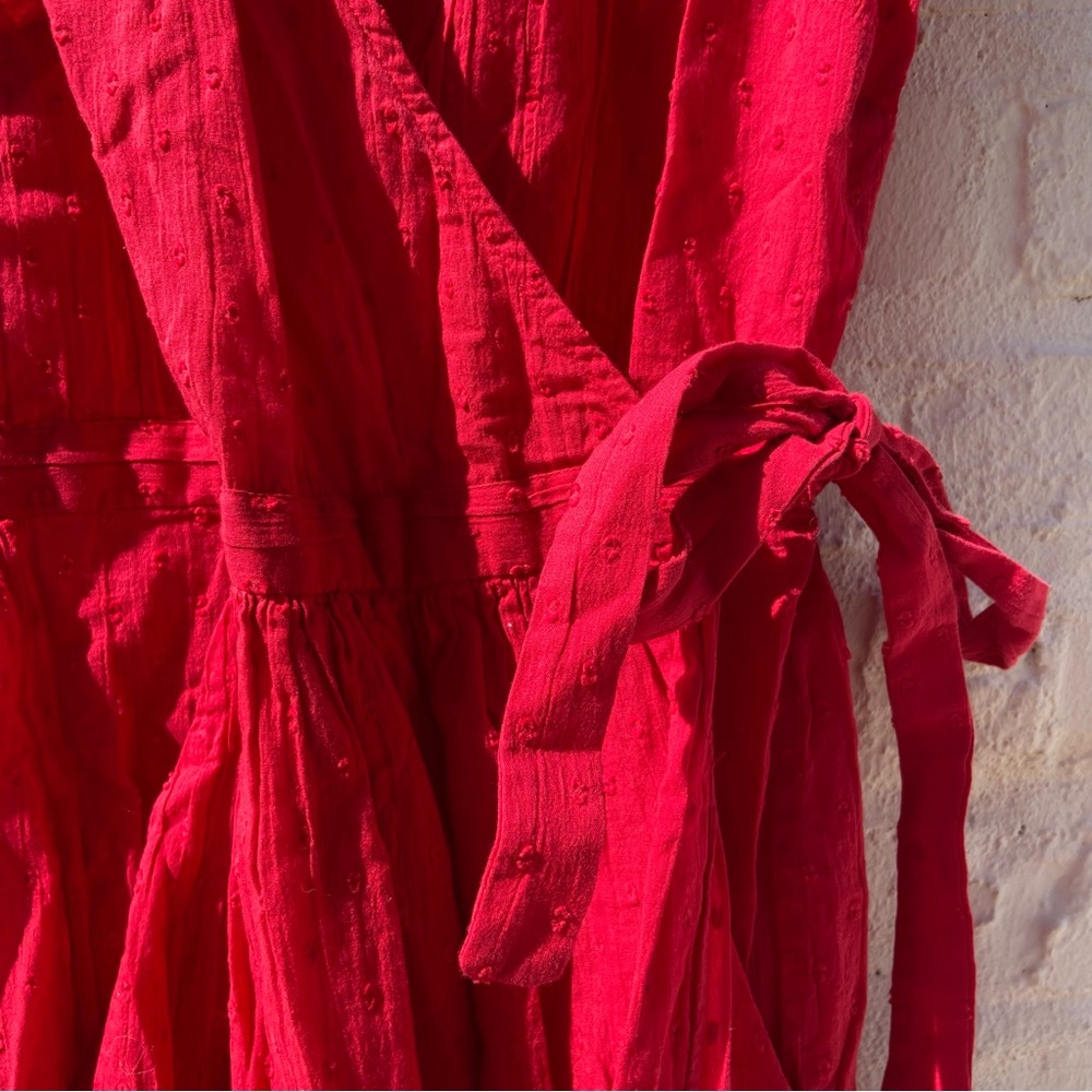 & Other Stories | Red Swiss Dot Crepe Wrap Dress | Size 2 - Picture 9 of 15